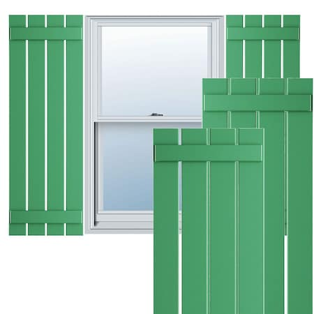 True Fit PVC, Four Board Spaced Board-n-Batten Shutters, Lilly Pads , 23W X 27H